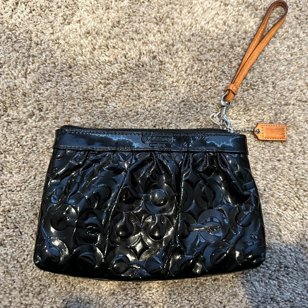 Coach Black Patent Leather Wristlet